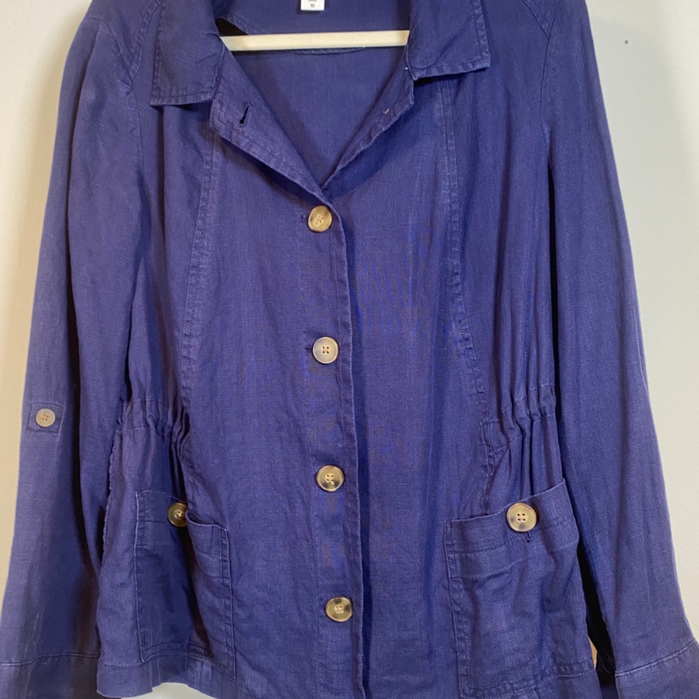 Like New Coldwater Creek Navy Linen Ellery Jacket